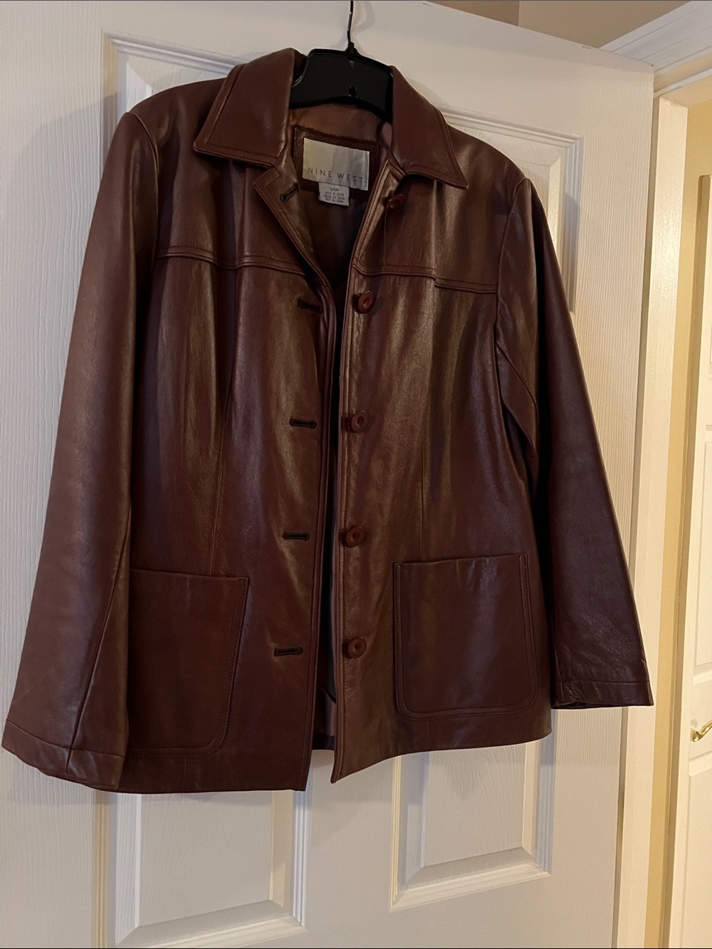 Nine West Women’s Dark Brown Leather Button-Up Jacket